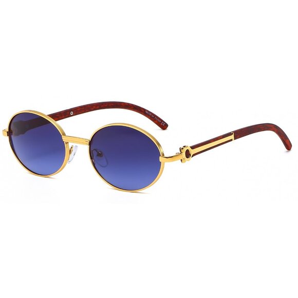 Men Sunglasses Oval Hip Hop Gold Blue Lens Small Retro Designer Rimless Shades - Picture 2 of 4
